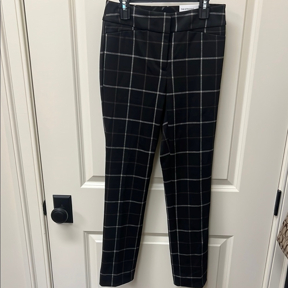 Ann Taylor Factory Black, White and Brown Plaid Straight Leg Pants